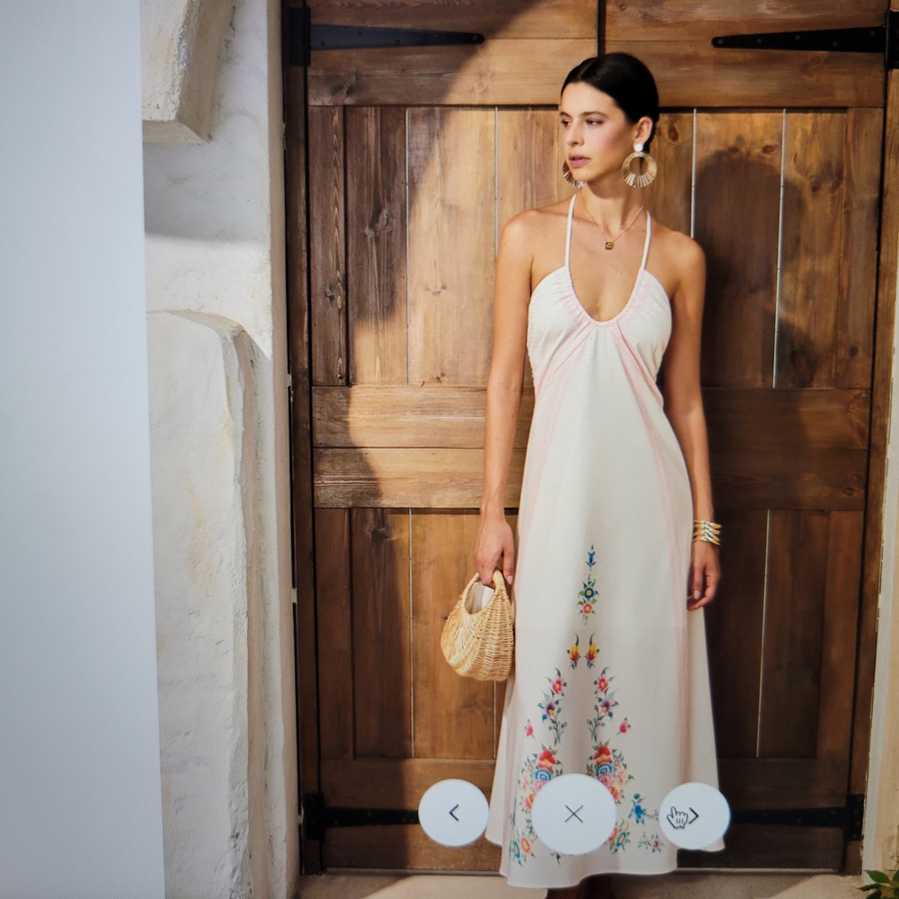 Commense Elegant Floral Print Backless Halter Dress